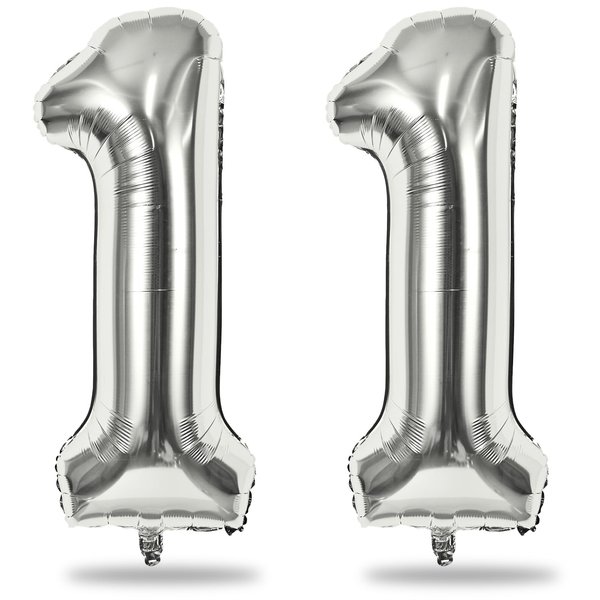 11 Balloons Number Birthday, Giant Silver Number 1 & 1 Helium Foil Balloon for Girls 11th Birthday Decor, 40 Inch Self Inflating Mylar Number 11 Balloons for Man Anniversary Party Decorations Supplies
