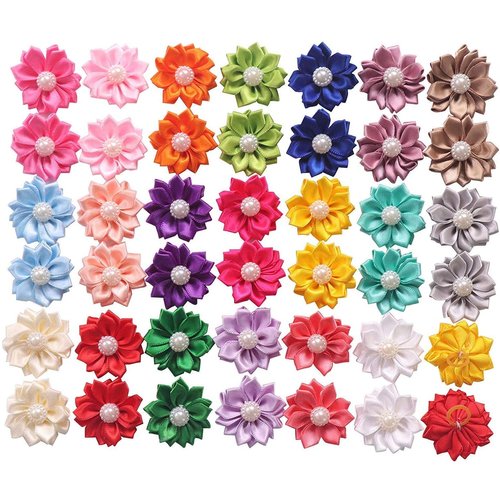YAKA 40PCS(20Paris) Cute Dog Hair Bows with Rubber Bands Pearls Flowers Topknot Dog Bows Pet Grooming Products 20 Colors