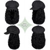 Lansigreen Newsboy Cap with Hair Extensions Short Curly Wavy Bob Hairstyle Wig Hat Beret 8 Panel Attached 14" Synthetic Hairpiece for Women Natural Black