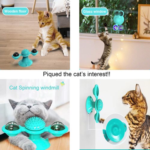 ULVEOL Windmill Cat Toy Turntable Interactive Cat String Toys with Suction Cup - Wall Mount Funny Cats Spinner with Rotatory Toy Ball - Spinning Cat Toy for Indoor - Catnip and Fidget Toys