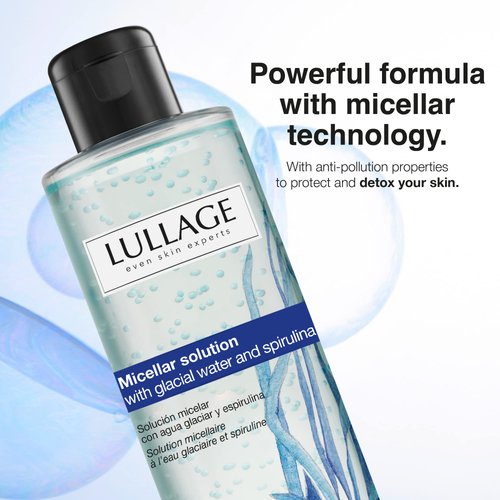 LULLAGE Micellar Water Makeup Remover, Cleanser with Niacinamide + Spirulina + Glacier water for Skin Types, Cleanses, and Purifies Skin and Evens Skin Tone, Micellar Solution (6.8 Fl Oz)