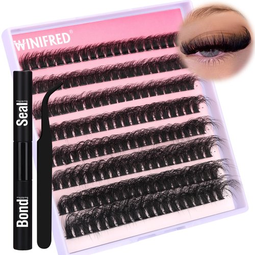 Fluffy Eyelash Extension Kit Thick Cluster Lashes Mink 18MM CC Curl Individual Lashes Kit DIY Lash Extension 80D Lashes Clusters Fluffy with Lash Bond and Seal Lash Tweezers by Winifred