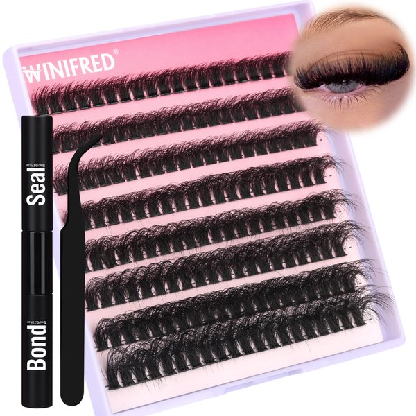 Fluffy Eyelash Extension Kit Thick Cluster Lashes Mink 18MM CC Curl Individual Lashes Kit DIY Lash Extension 80D Lashes Clusters Fluffy with Lash Bond and Seal Lash Tweezers by Winifred