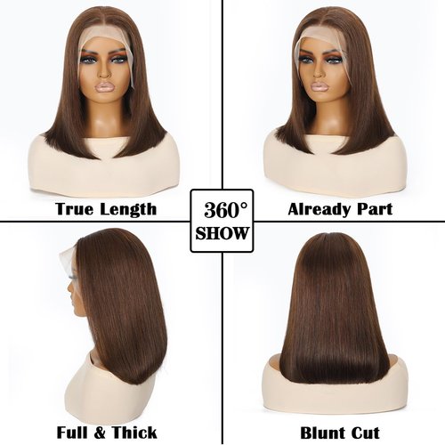 MYSTERY Bob Wig Human Hair 13x4 Lace Closure Wigs 180% Density Brazilian Unprocessed Virgin bob Lace Front Wigs for Black Women Human Hair (color4, 12inch)