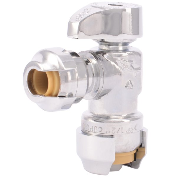 SharkBite 1/2 x 1/4 Inch (3/8 Inch OD) Compression Angle Stop Valve, Quarter Turn, Push to Connect Brass Plumbing Fitting, PEX Pipe, Copper, CPVC, PE-RT, HDPE, 23048-0000LF