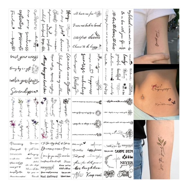 12 Sheets Realistic English Word Temporary Tattoos Stickers,100 Pcs Inspirational Quotes Words Tattoos for Women Man Adult 571