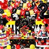 132pcs Oh Twodles Birthday Party Supplies Boy, Red Mouse 2nd Birthday Decorations Supplies, Balloons Arch Banner Backdrop Tablecover Cake Topper for Black Mouse Themed Boy 2 Years Old Birthday