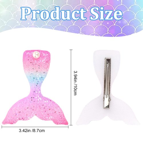 YARIEW 6 Pcs Mermaid Hair Clips for Girls Pearl Hair Clips Glitter Fish Tail Mermaid Hair Accessories Glitter Hair Barrettes for Little Girls Mermaid Birthday Decorations