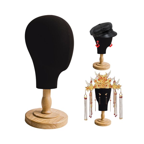 CHADWICK Black Mannequin Head Stand for Wigs, Hats, 21 Inches Fursuit Head, Hat Stand Holder with Detachable Wood Stand, Professional Canvas Block for Shops, Home Decor, Hair Salon Display