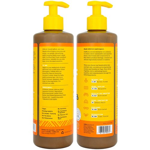 Alaffia Skin Care, Authentic African Black Soap, All in One Liquid Soap, Moisturizing Face Wash, Sensitive Skin Body Wash, Shampoo, Shaving Soap, Shea Butter, Unscented, 16 Fl Oz
