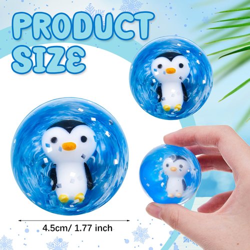 Syhood 24 Pcs Penguin Bouncy Ball Sea Creature Bounce Balls Sea Fish Party Favors Bouncing Penguin Toy Game Indoor Silicone Bouncing Ball Bulk 45 mm Gift for Christmas (Penguin)