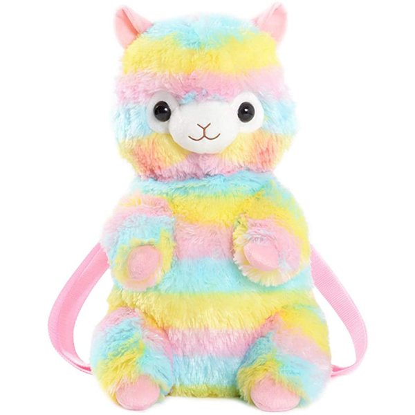 TOLLION Plush Stuffed Animal Backpack Bunny Backpack with Adjustable Gift for Women Girl (Rainbow Alpaca)