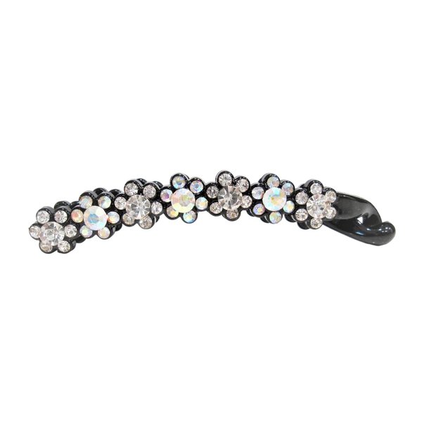 Slim black sparkly flower banana hair claw clip with crystals rhinestones (Crystal color: Clear and AB)