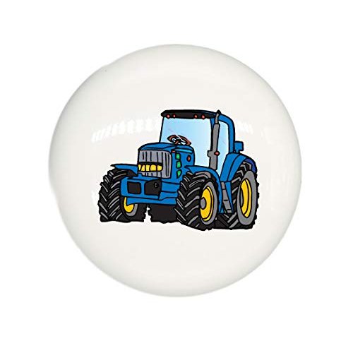 Single Blue Tractor Drawer Pulls - Your Choice of Colors - Ceramic Cabinet Knobs for Children's Room Decor (Blue Tractor)