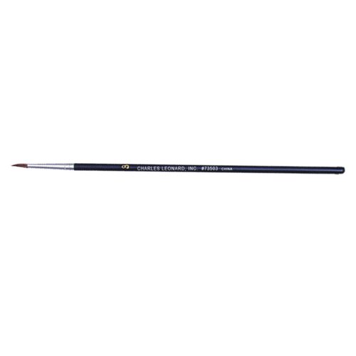 Charles Leonard Water Color Paint Brushes with Round Pointed Tip, # 3, 0.50 Inch, Camel Hair, Black Handle, 12-Pack (73503), Black Wood