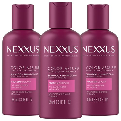 Nexxus Shampoo, Color Assure, Travel-Size 3-Pack – Replenishes and Extends Hair Color Vibrancy, 3 Oz Ea
