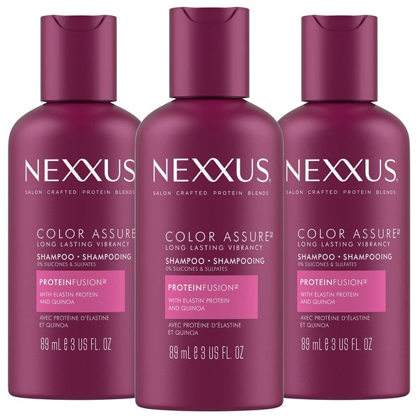 Nexxus Shampoo, Color Assure, Travel-Size 3-Pack – Replenishes and Extends Hair Color Vibrancy, 3 Oz Ea