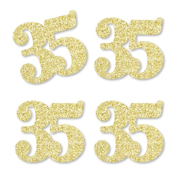 Big Dot of Happiness Gold Glitter 35 - No-Mess Real Gold Glitter Cut-Out Numbers - 35th Birthday Party Confetti - Set of 24
