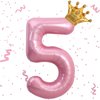 Pink 5 Balloon 40 Inch,Giant Number Balloon Mini Crown Balloon Set for Girl 5th Birthday Party Decorations,Five Years Old Birthday Pink Party Theme Decorations,Pink Foil Mylar Birthday Digital Balloon