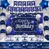 Navy Blue Birthday Decorations for Men Boys Women Girls, Blue and Silver Party Decorations with Happy Birthday Banner Backdrop Tablecloth Blue Star Balloons Silver Fringe Curtains Party Supplies