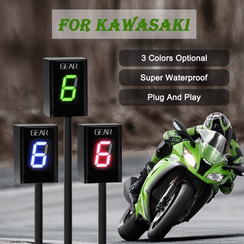 Motorcycle Gear Indicator for Kawasaki ER6N V650 Ninja 300 Z1000SX Moto 1-6 Gear Display ECU Plug LED Digital Display Waterproof(Red with Holder)