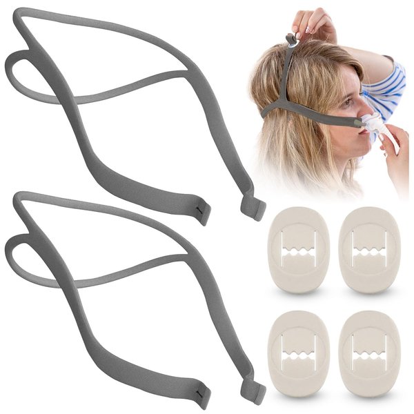 Impresa Replacement Headgear for CPAP Mask - includes 2 Elastic Mask Straps and 4 Adjustable Clips - Compatible with ResMed Airfit P10 Nasal Pillow (6 Pieces Total)