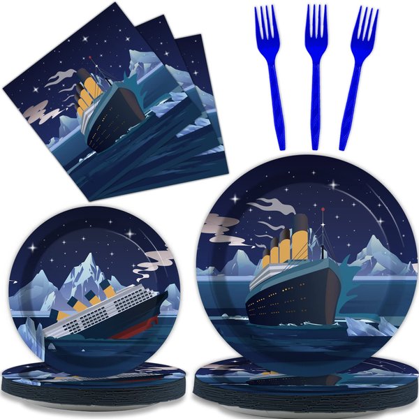 chiazllta 96 Pcs Nautical Party Paper Plate and Napkins Cruise Ship Classic Movie Birthday Party Table Decorations Supplies Ocean Tableware for 24 Guests