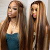 ARIPOLA Ombre Highlight Lace Front Wig Human Hair 13x4 HD Transparent 4/27 Honey Blonde Lace Frontal Wigs Pre Plucked with Baby Hair 180 Density Straight Lace Front wigs Human Hair Colored （26inch）