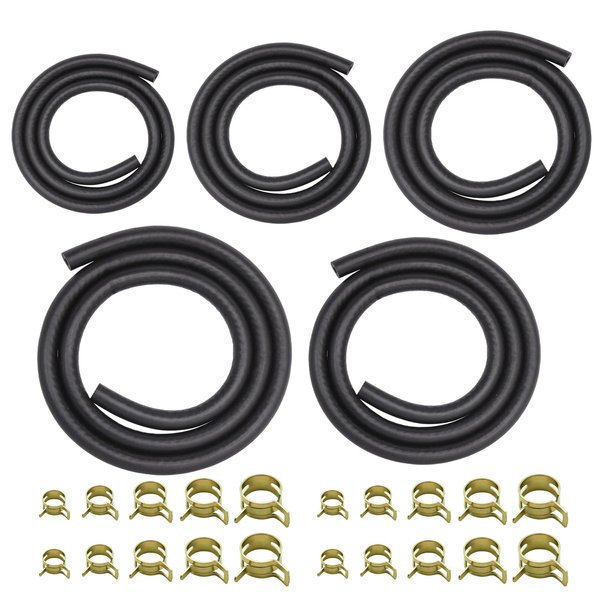 3.3 Feet Fuel Line Hose - 3/8" 1/2" 5/16" 1/4" 3/16" ID NBR Rubber Gasoline Tube with 20pcs Clamps for Small Engines, Fits for Kawasaki EZGO Golf Cart Snowmobile Motorcycle ATV Tractor（5 Size ）