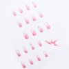 MISUD Extra Long Coffin Press On Nails Ballerina Fake Nails Glossy Glue on Nails Pink White Ombre Acrylic Nails Gradient Artificial Nails Rhinestone Stick on False Nails with Design 24 pcs
