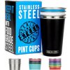 Real Deal Steel Party Pints: 16 oz Pint Cups, Stackable Tumblers, Eco Friendly Premium Metal Drinking Glasses