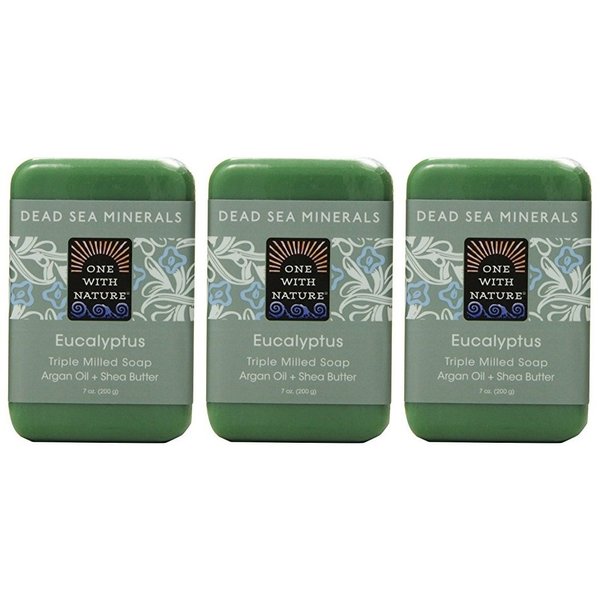 One With Nature Eucalyptus Soap (Pack of 3) With Dead Sea Minerals, Argan Oil, Shea and Eucalyptus Essential Oil, 7 oz. Each