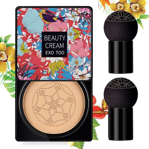 NUIBO Mushroom Head Air Cushion CC Cream, Beauty Cream Exo Too BB Cream, Full Coverage Liquid Concealer Makeup Foundation with Two Mushroom Head Sponges