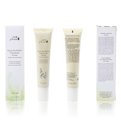 100% PURE Green Tea EGCG Concentrate Face Cream Anti-Aging Antioxidant Boost with Squalene & Caffeine Lightweight Daily Hydrating Facial Moisturizer & Skin Care for Women & Men - 1.4 Oz