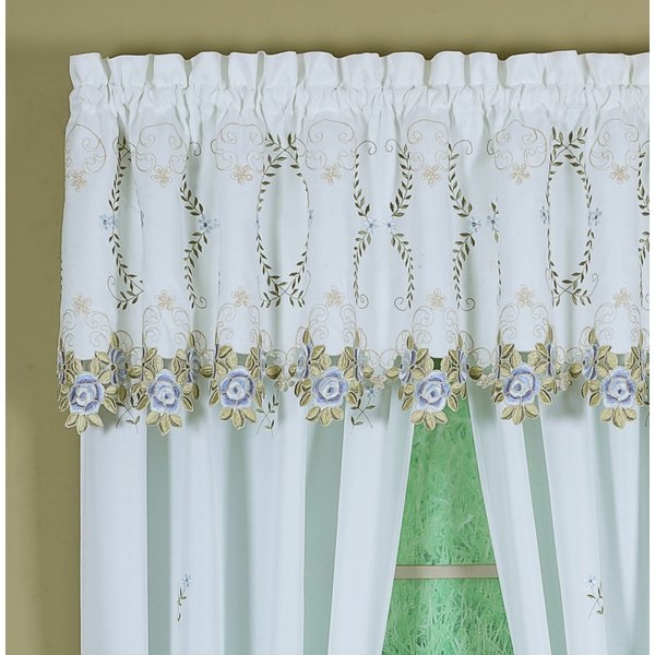 Today's Curtain Verona Reverse Embroidery Tailored Valance, 18", White/Blue