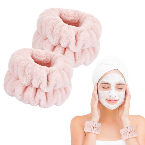 2 Pcs Wrist Towels for Washing Face-Dorbetar, Microfiber Wrist Bands for Washing Face, Spa Wristbands for Washing Face, Face Wash Wristbands, Arm Bands for Washing Face for Woman Children（Pale Pink）