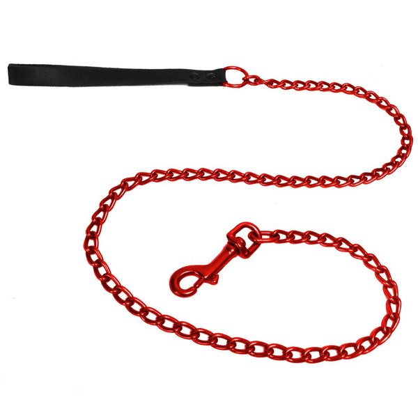 Platinum Pets 3mm Coated Chain Dog Leash with Leather Handle, Candy Apple Red