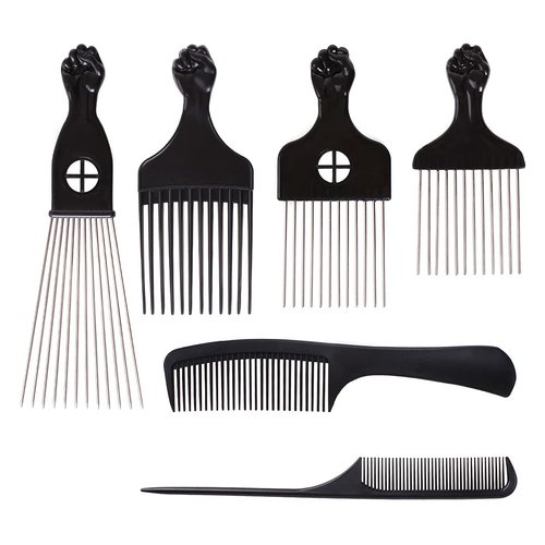COOKOO 6 Pack Mixed Metal Afro Hair Pick Hair Comb for Women and Men for Thick Natural Curly Hair Detangle Wig Anti Static Styling Comb Pick