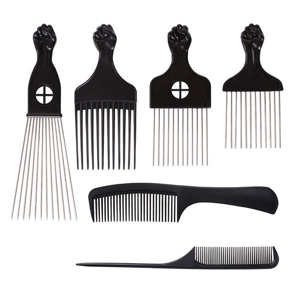 COOKOO 6 Pack Mixed Metal Afro Hair Pick Hair Comb for Women and Men for Thick Natural Curly Hair Detangle Wig Anti Static Styling Comb Pick