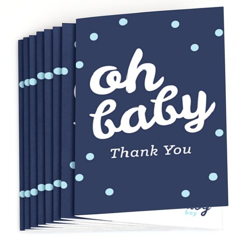 Big Dot of Happiness Hello Little One - Blue and Silver - Boy Baby Shower Thank You Cards (8 count)