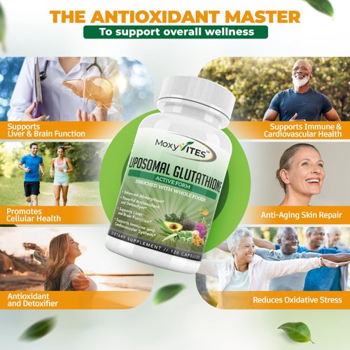 Liposomal Glutathione Supplement 500mg - Pure L Glutathione (GSH) Reduced - Active Form, Non GMO Phospholipid Complex - Made with Organic Whole Food for Glutathione Synthesis - Antioxidant - 120 Count