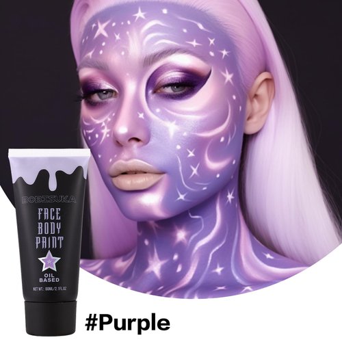 BOBISUKA Purple Face Body Paint, Blendable Cream Face Painting Kit, Colored Eye Black for Sports, Facepaint for Halloween Cosplay, Costume, Parties, SFX Special Effect Makeup（2.1 Fl.oz）