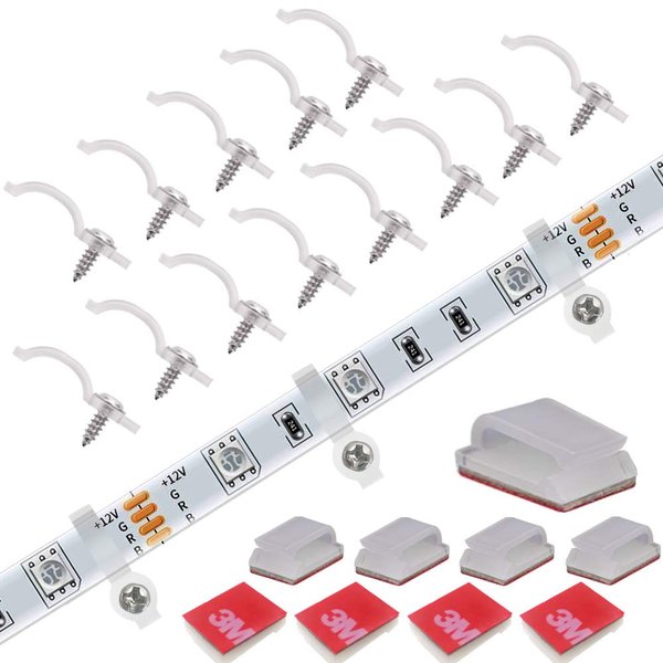 150-Pack Mounting Brackets Fixing Clips for 10mm Wide Waterproof 5050 LED Strip Light, 100 Pack One Side Fixing, Screws Included, 50Pack Self-Adhesive Strip Brackets Holder