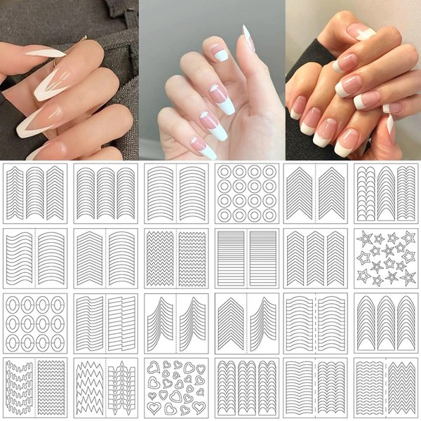 MOLILON 2000 Pieces French Tip Nail Guides French Nail Stickers Nail Art Tips Guides Self-Adhesive French Manicure Strips for Edge Auxiliary Stickers DIY Nail Stencil Tools (45 Design, 48 Sheets)