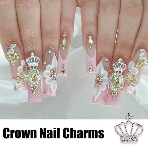 Glitter Crown Nail Charms for Nail Art 15Pcs Shiny Silver Nail Art Charms Hollow Alloy Crown Nail Rhinestones Exquisite Bling Blue Nail Gems Crystal Crown Nail Jewelry for Women DIY Nail Decoration