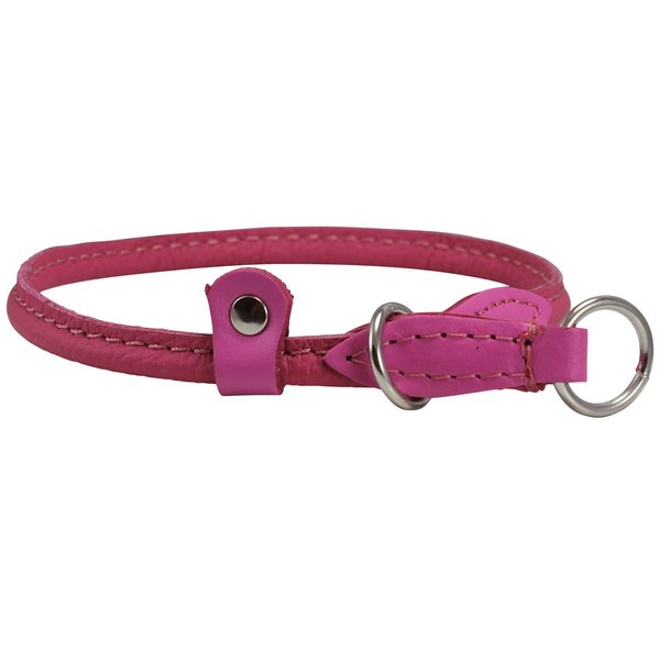 Round Genuine Rolled Leather Choke Dog Collar Pink (15" Long)