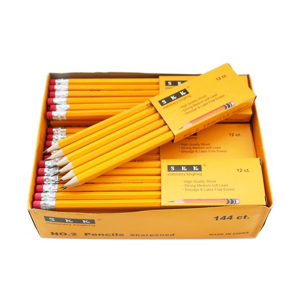 SKKSTATIONERY Pre-sharpened pencils, Pencils Sharpened with eraser top, 2 HB pencil, 144/box.