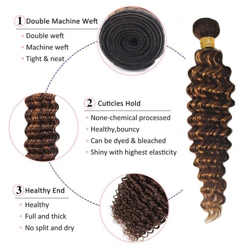 P4/30 Highlight Human Hair Bundles Deep Wave Bundles Human Hair 20 22 24Inch Human Hair Deep Wave Human Hair Bundles Ombre Brown Bundles Human Hair Double Weft Hair Extensions (P4/30-ST-20 22 24)