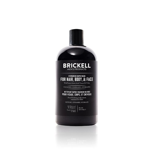 Brickell Men's Rapid Wash, Natural and Organic 3 in 1 Body Wash Gel for Men, 16 Ounce, Evergreen Scent