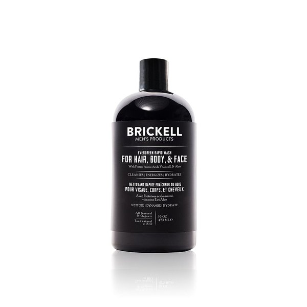 Brickell Men's Rapid Wash, Natural and Organic 3 in 1 Body Wash Gel for Men, 16 Ounce, Evergreen Scent